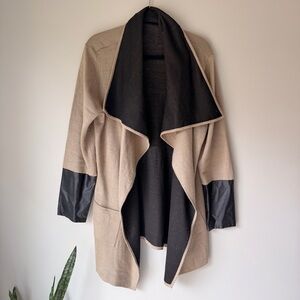 Women's Beige and Black Open Front Cardigan